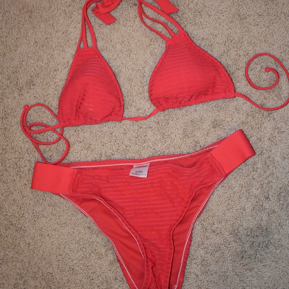 Red two piece swim suit